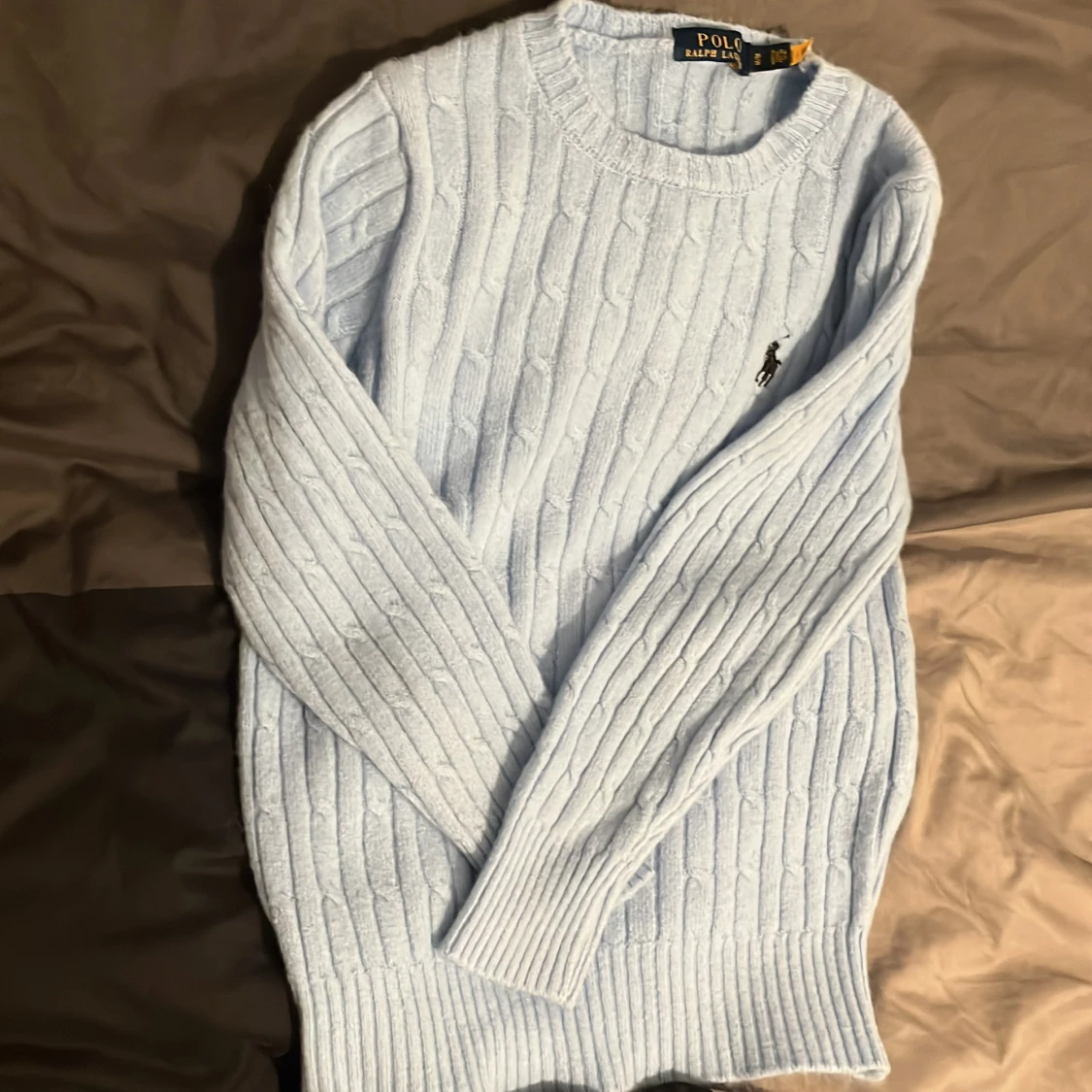 Ljusblå kabelstickad tröja Polo Ralph Lauren