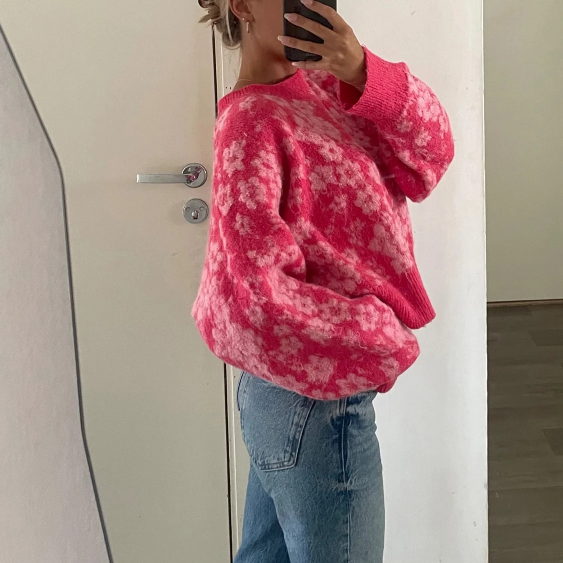 Rosa gullig stickad tröja - 92