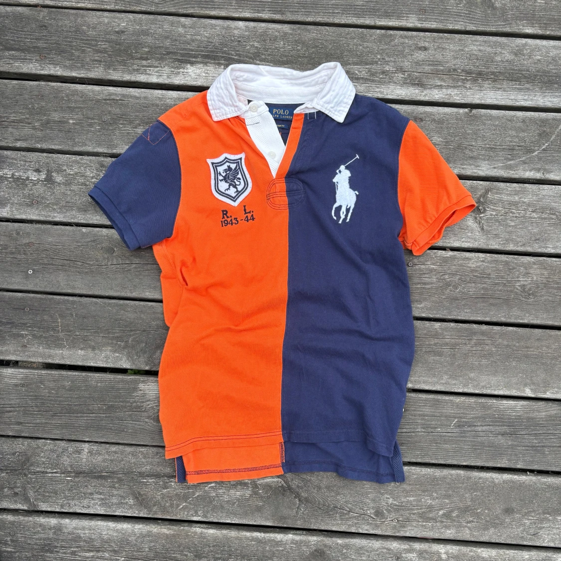 Ralph Lauren pikétröja orange/marinblå - 1