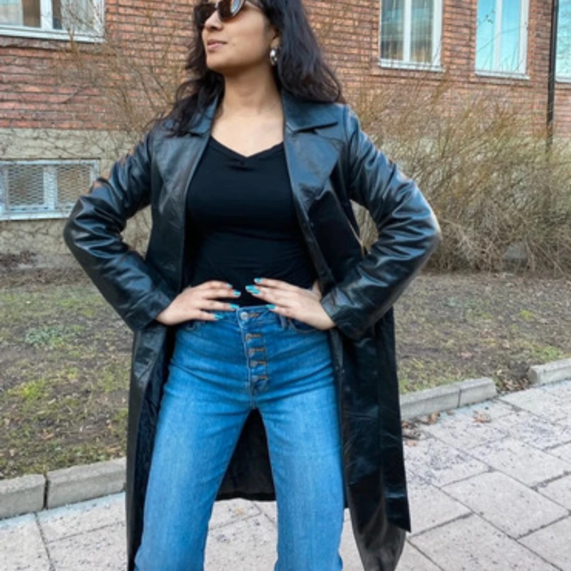 Svart lång skinn trenchcoat - 1