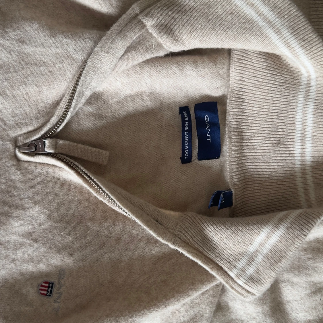Beige halvzip tröja i lammull från GANT - 1