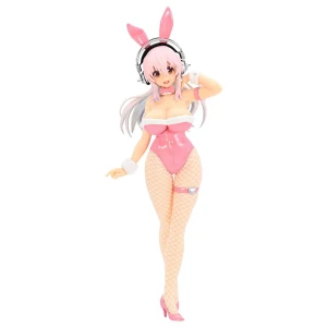 Super sonico bicute - Supersöt rosa bikini i bunny-stil med vita kaninöron, fluffiga manschetter och vita detaljer. Hög midja och hjärtformad överdel, matchande rosa klackar och nätstrumpor. Perfekt för dig som vill sticka ut och köra på en lekfull look.