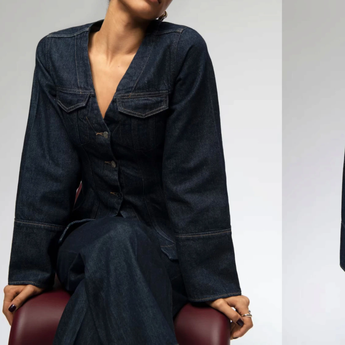 Mörkblå figursydd jeansjacka - 1