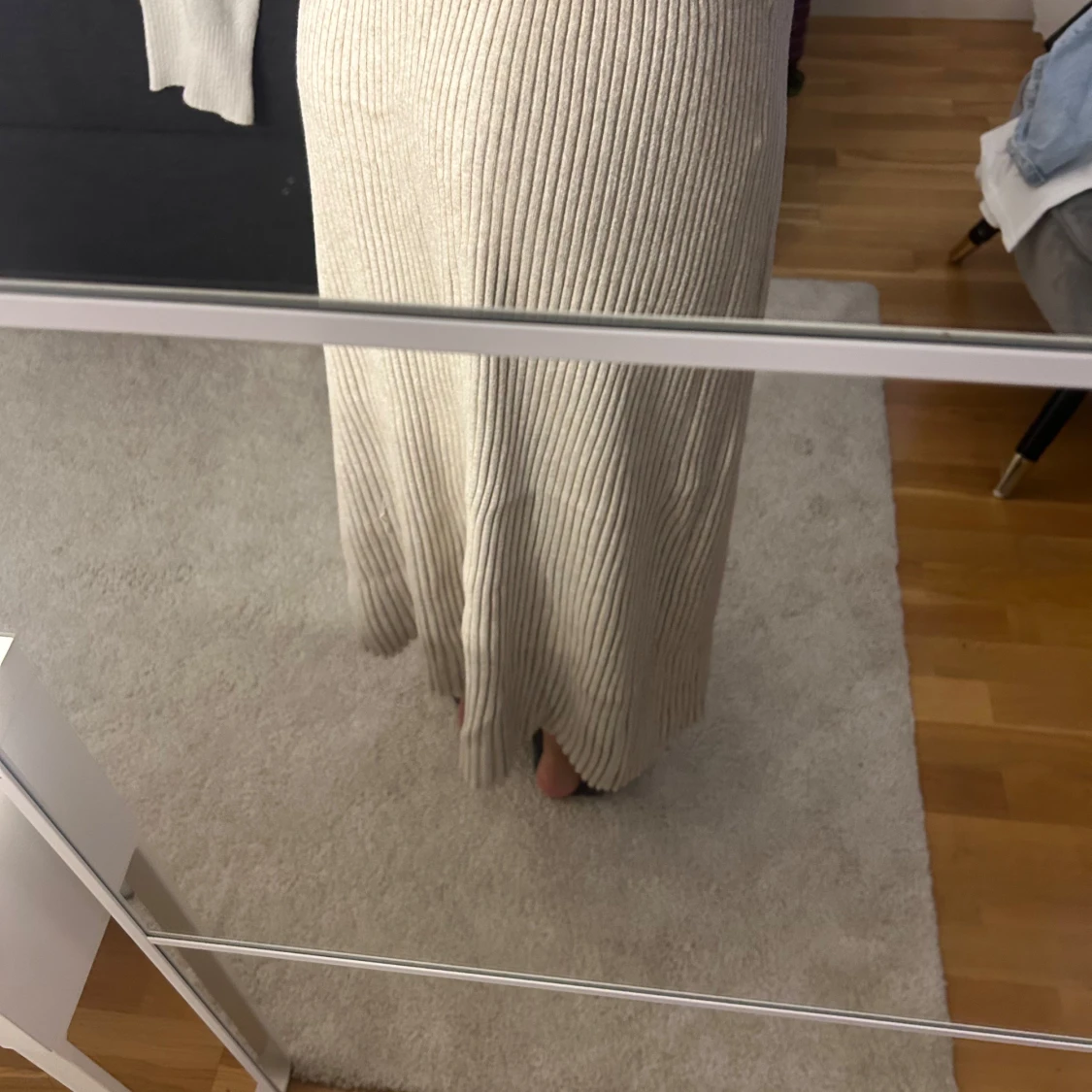 Beige ribbad långkjol - 1