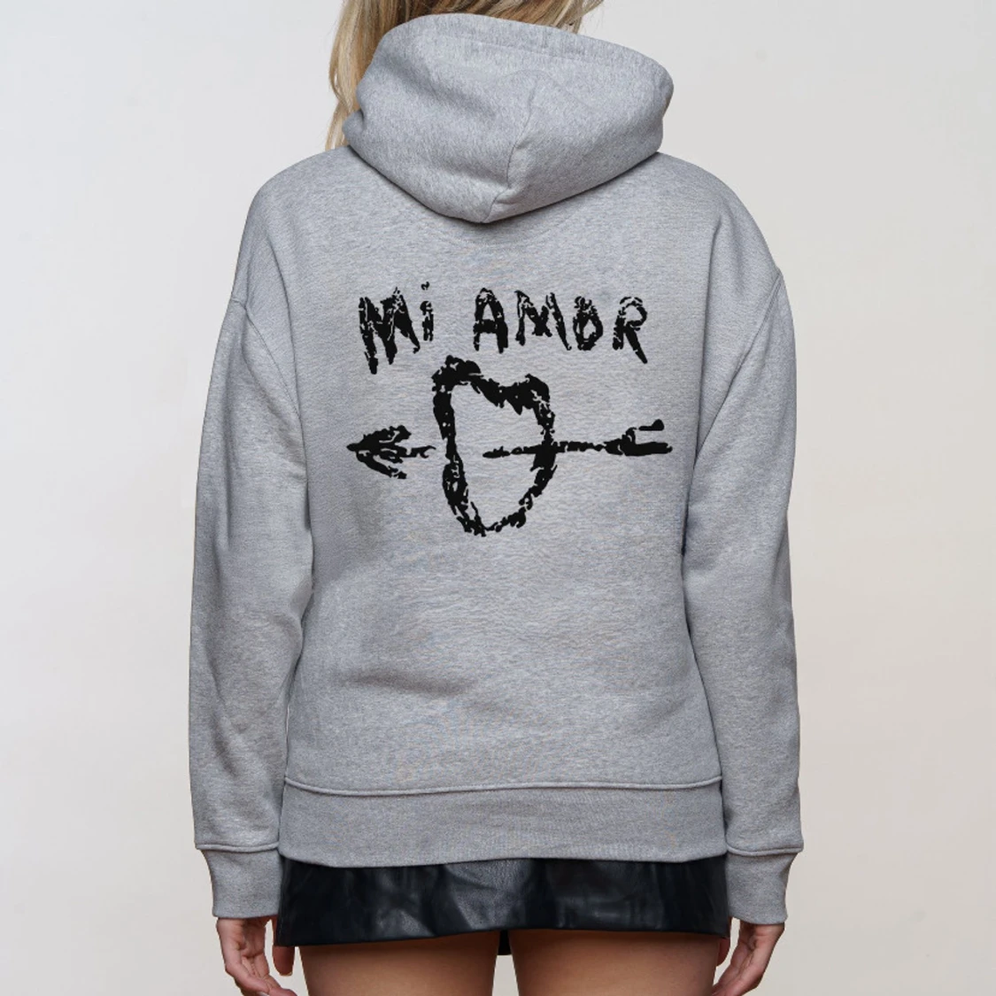 Grå hoodie med tryck 'Mi Amor' - 1