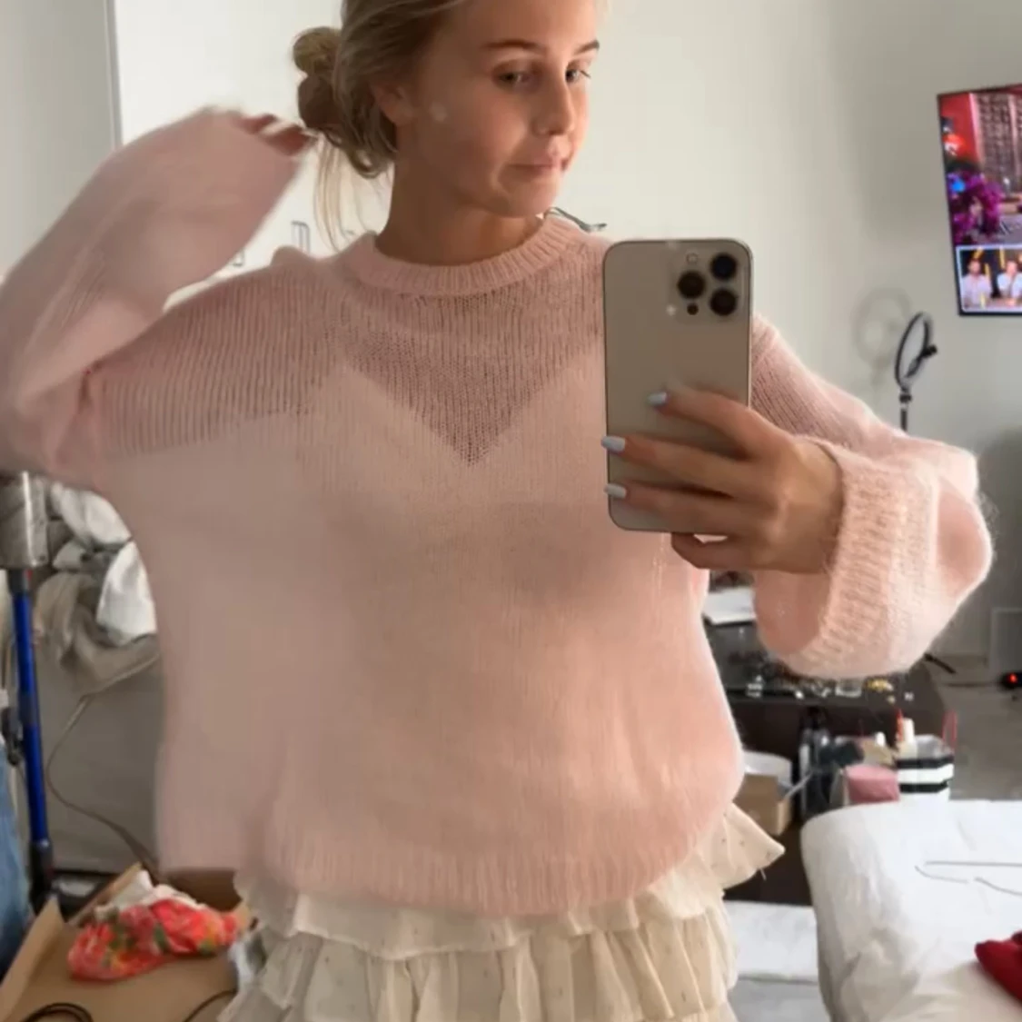 Ljusrosa tröja i ull och mohair - 2