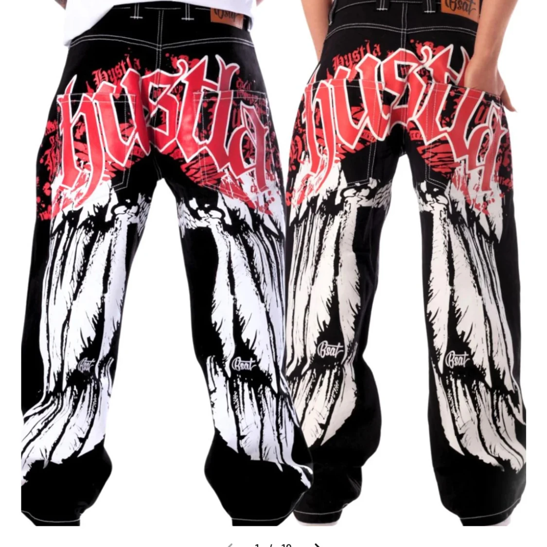 Svarta wide jeans med graffiti-tryck