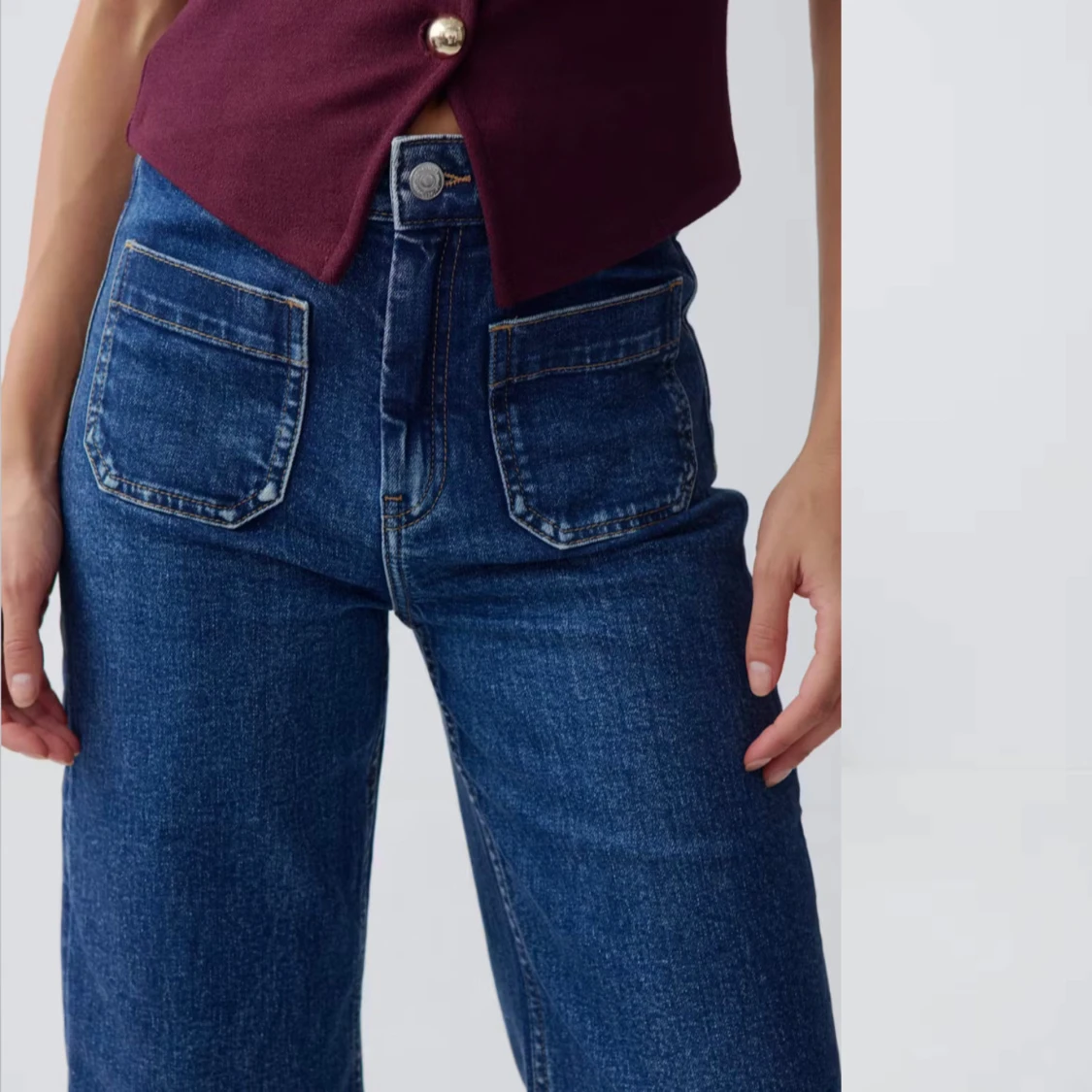 Blåa wide jeans med hög midja - 1