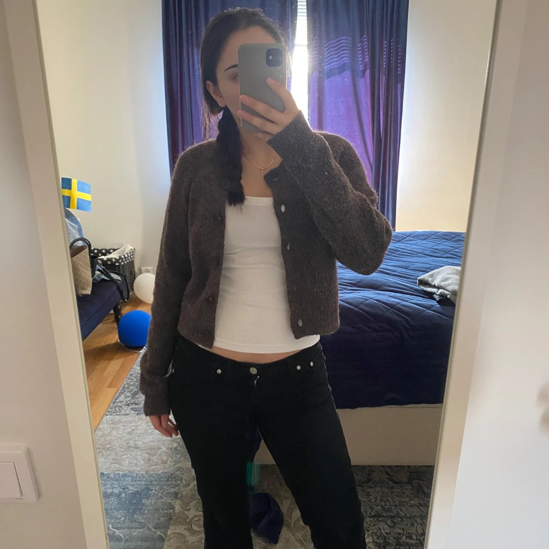 Brun stickad kofta från Lindex XS