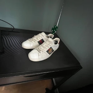 Gucci ace - Säljer nu ett par riktigt snygga Gucci ace skor, perfekta skor till dig som vill ha några stilrena skor riktigt feta och passar till det mesta, defekter förekommer som syns på bilderna och man bedömer skicket själv efter bilderna! Inget og medföljer! skulle själv säga att dom är i hyfsat bra skick och mycket kvar att ge skriv vid minsta fundering💫