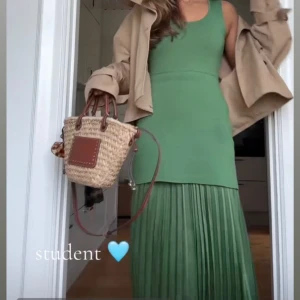 Grön långklänning med plisserad kjol - Säljer en snygg grön långklänning med ärmlös överdel och plisserad kjol. Från Zara 