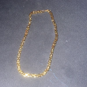 Guldfärgat kedjehalsband - Säljer ett snyggt halsband i guldfärg med robust kedjedesign. Länkarna är rejäla och ger ett coolt statement-utseende. Perfekt för dig som vill sticka ut med en klassisk men ändå trendig accessoar. Passar både till streetwear och mer dressade outfits.