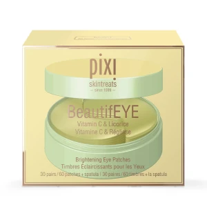 Pixi BeautifEYE Brightening Eye Patches - Pixi BeautifEYE Brightening Eye Patches med vitamin C och lakrits. Kommer i en mintgrön burk med lock och innehåller 30 par guldgula ögonpatches samt en spatel för enkel applicering. Perfekt för att pigga upp trötta ögon och ge glow. nypris ca 320, pris kan diskuteras.