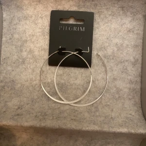 Stora silverfärgade hoops från Pilgrim - Säljer ett par stora, tunna hoop-örhängen från Pilgrim i silverfärg. De är runda och minimalistiska, perfekta för att ge din look lite edge. Kommer på originalkortet från Pilgrim.❤️Pris går absolut att diskutera!🫶🏻🎀
