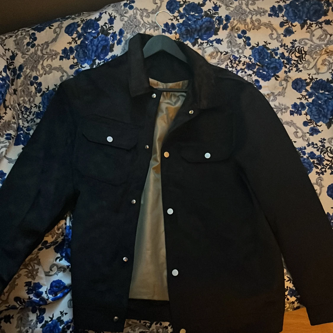 Svart rutig mocka jeansjacka