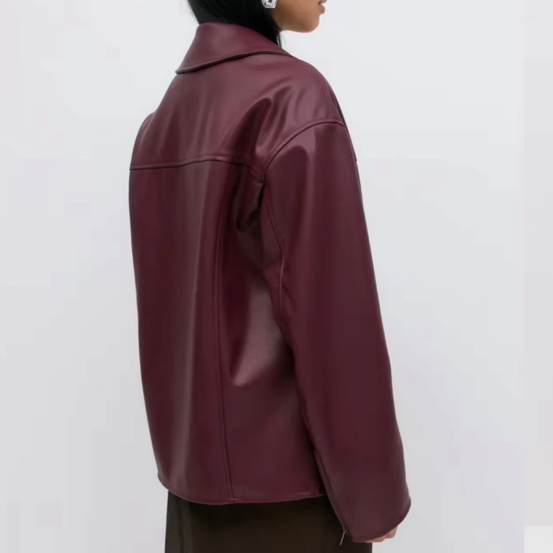 Vinröd skinnjacka XS - 1