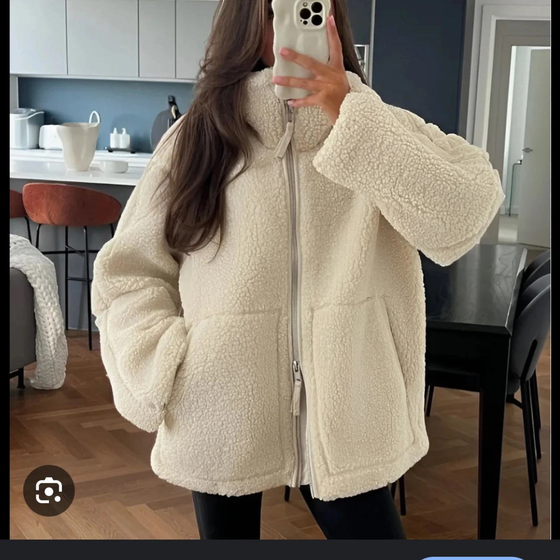 Beige teddyjacka med dragkedja - 2