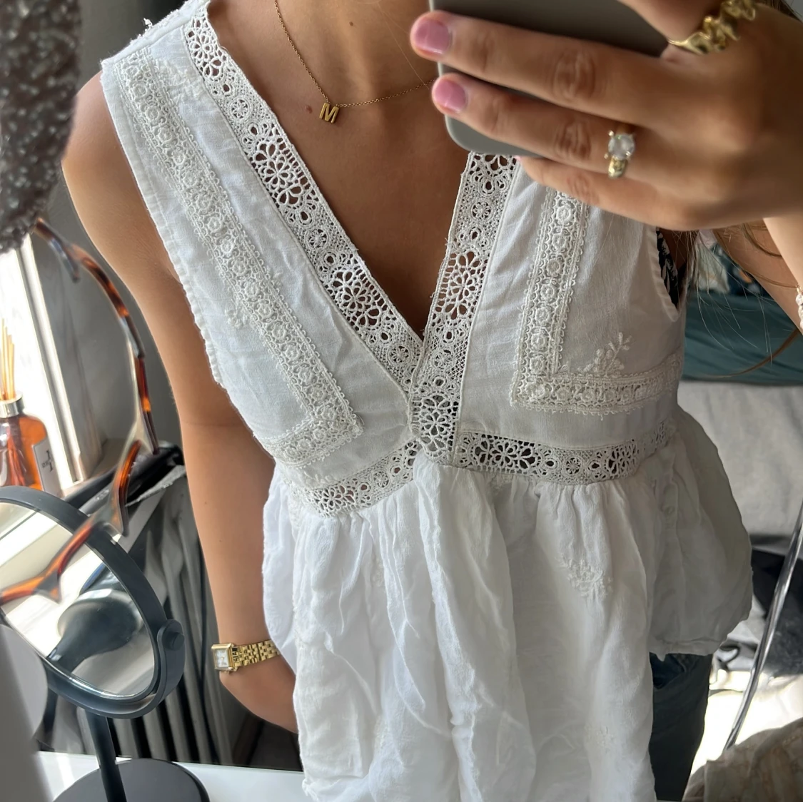 Vit broderad linnetopp från Zara - 1