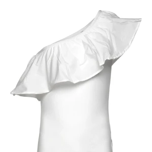 Vit oneshoulder topp med volang - Superfin vit topp med oneshoulder-design och stor volang längs axeln. Sitter figursytt! Fåtal gånger använd och beställde den från Zalando. 