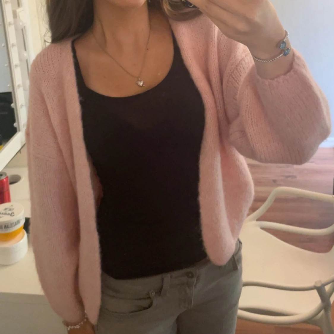 Ljusrosa stickad kofta - 2
