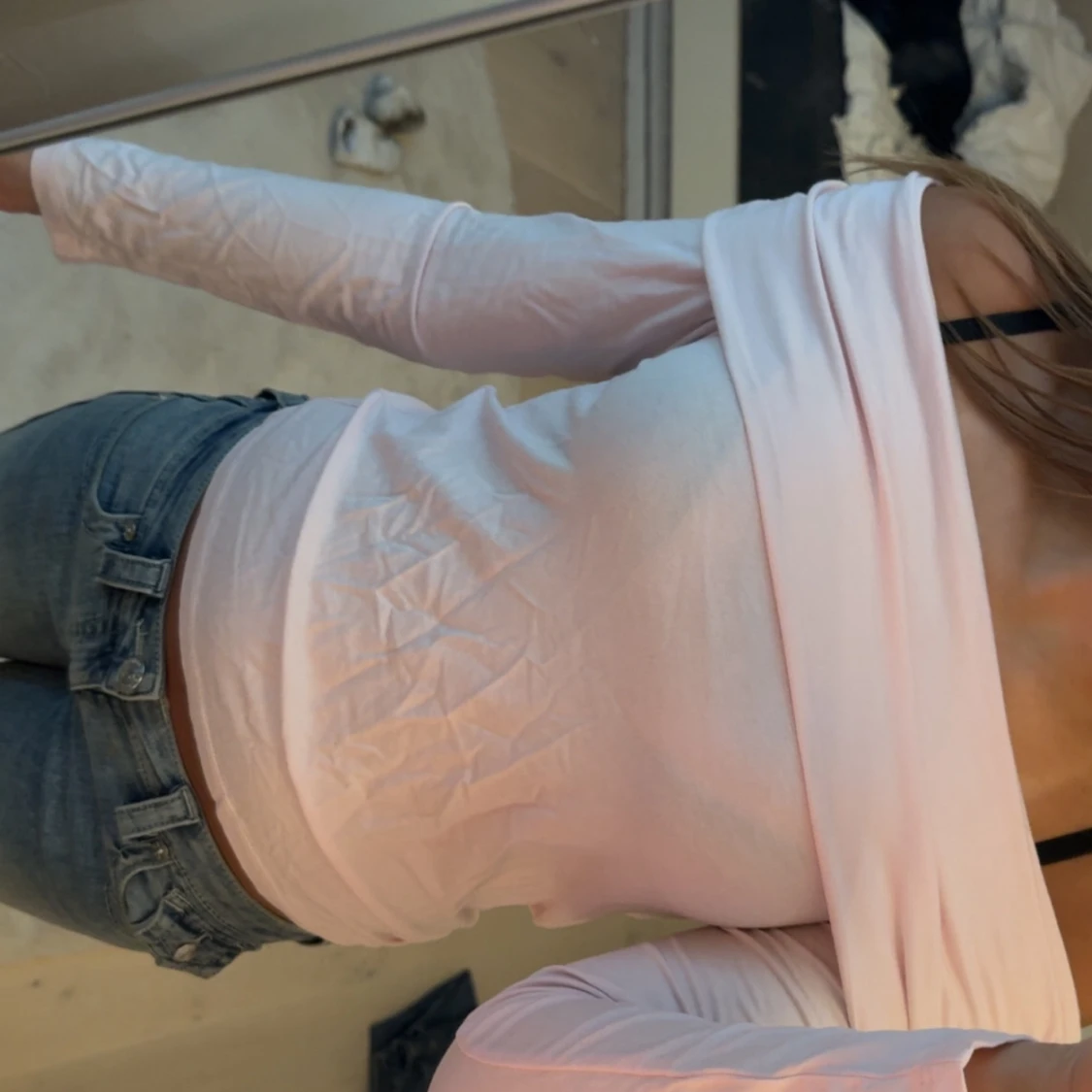 Ljusrosa offshoulder långärmad topp - 1