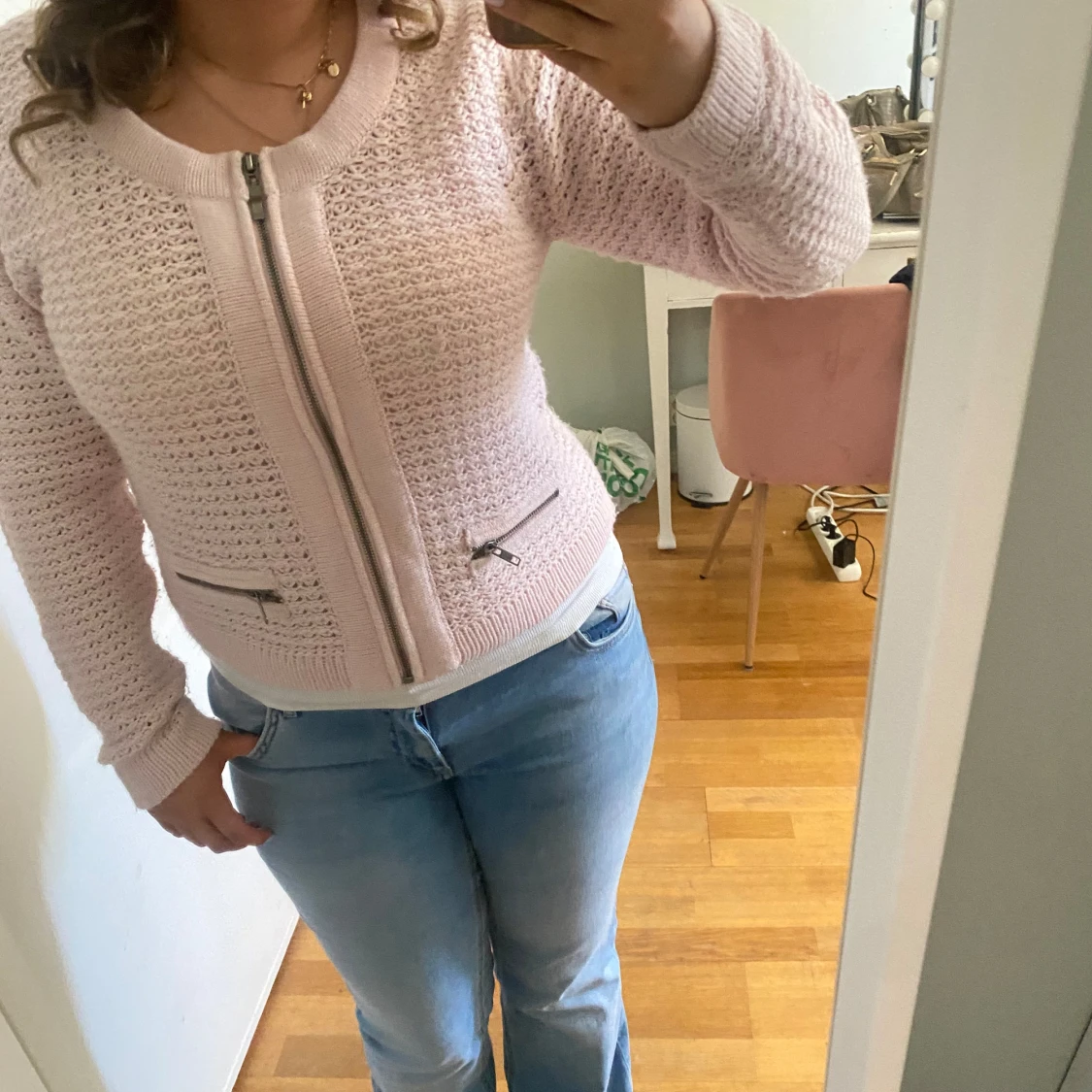 Ljusrosa stickad kofta 