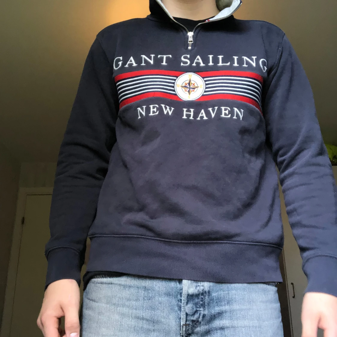 Marinblå halvzip tröja från Gant - 1