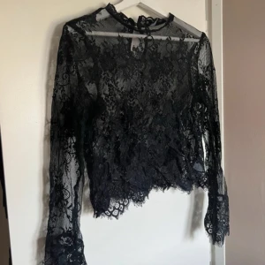 Svart spetsblus - Säljer denna eleganta svarta spetstopp med långa ärmar då den ej kommer till användning🩷