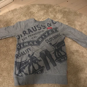 Grå sweatshirt från Levi's med stort tryck - Säljer en grå sweatshirt från Levi's med stort grafiskt tryck på framsidan i mörkgrått. Tröjan har rund halsringning och långa ärmar. Perfekt för dig som gillar streetwear och vill ha något bekvämt och snyggt. Använd men ändå i bra skick 