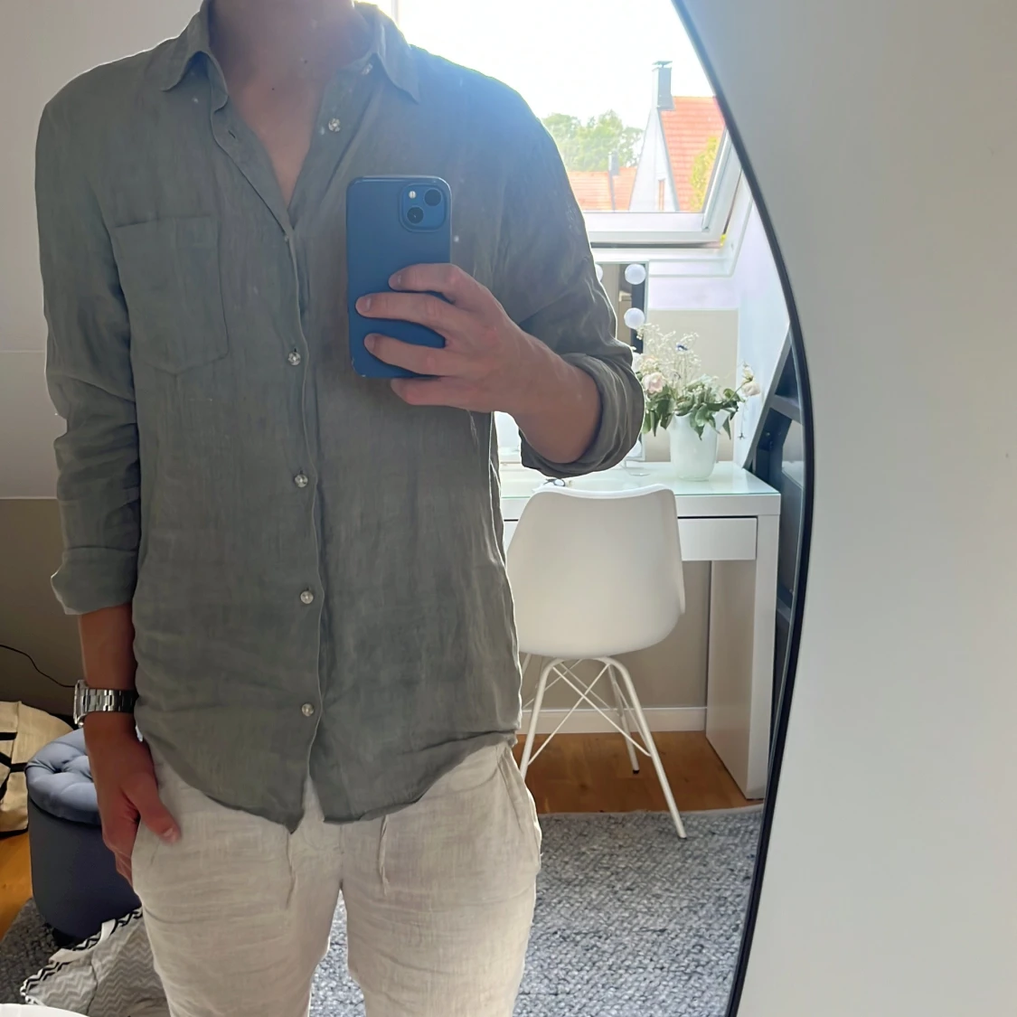 Ljusgrön linneskjorta från Kappahl M