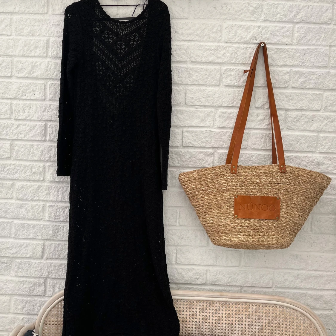 Svart lång stickad klänning