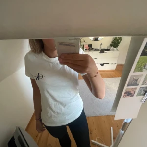 Vit slim t-shirt från Calvin Klein - Vit t-shirt från Calvin Klein Jeans i slim fit-modell. Klassisk rund hals och korta ärmar, med diskret CK-logga på bröstet. Tillverkad i mjuk bomull som sitter snyggt och bekvämt. Perfekt för en clean och stilren look.