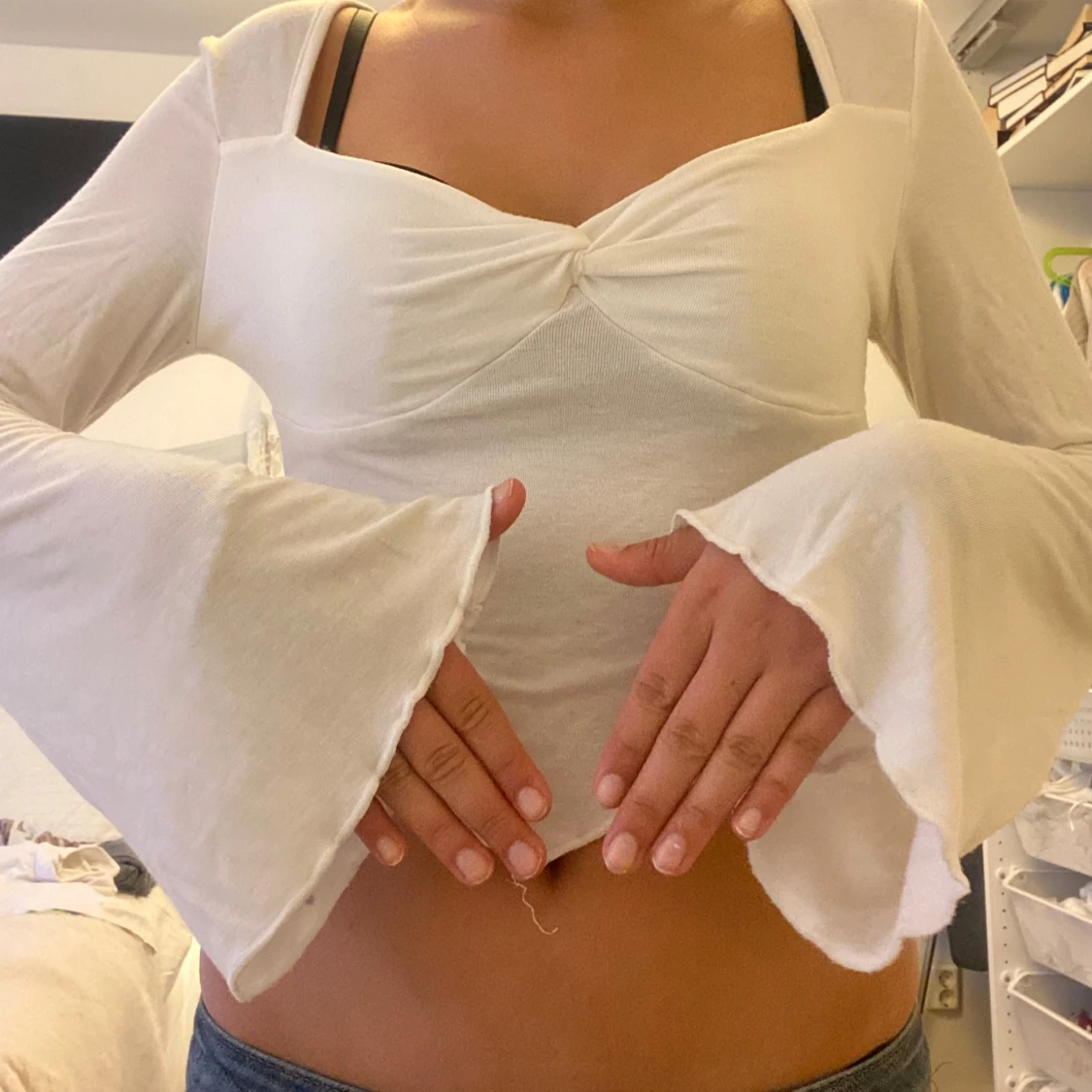 Vit croppad långärmad topp - 2