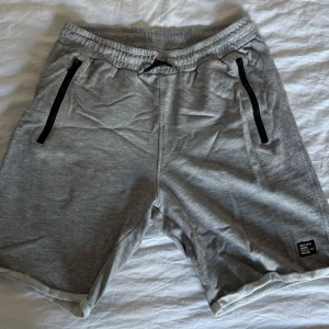 Grå shorts med dragkedja - Säljer ett par grå shorts från KappAhl med elastisk midja och snörning. De har svarta dragkedjor på fickorna framtill och en bakficka. Perfekta för en avslappnad stil. Storlek 170. Anledningen till att de är lite skrynkliga är att de inte används på länge utan legat i garderoben då dom är för små för mig.