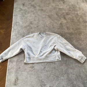 Grå sweatshirt från Bershka - Säljer en stilren grå sweatshirt från Bershka. Tröjan har en klassisk rund halsringning och långa ärmar. Perfekt för en avslappnad look.