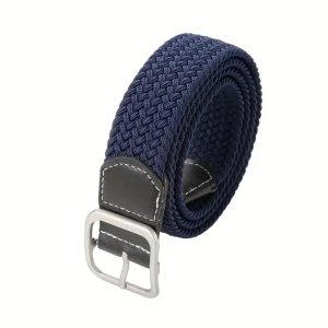 Blått flätat bälte - Snyggt blått flätat bälte med silverfärgat spänne och detaljer i svart skinn. Perfekt för att ge en stilren touch till din outfit.