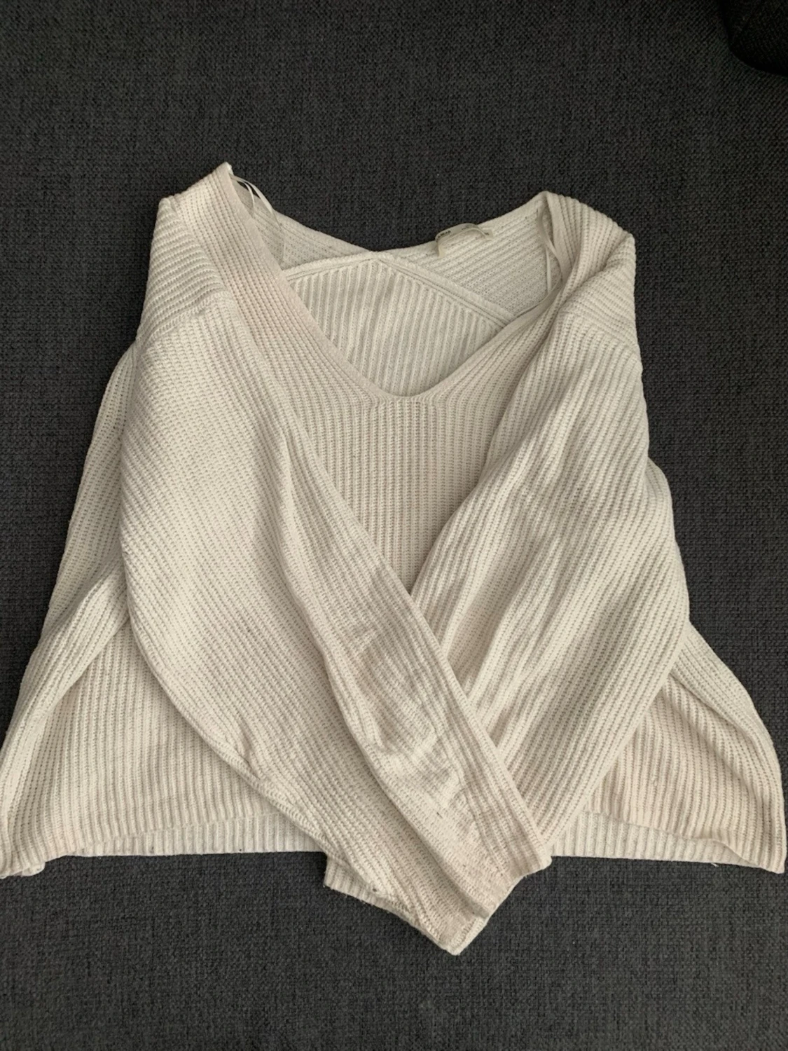 Beige ribbad croppad tröja