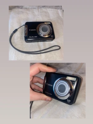 Canon PowerShot A480 digitalkamera svart - Säljer en svart Canon Powershot 480 digitalkamera med 3.3x optisk zoom. Köpt begagnad via köp och sälj sida för 1500 kr men har tyvärr aldrig kommit till användning. Enligt tidigare ägare fungerar kameran utan problem, men jag har själv inte testat den och kan därför inte garantera funktion. Därav priset. Kameran drivs av AA-batterier(tidigare ägaren använde VARTA-batterier) Endast kameran medföljer(obs inga batterier eller minneskort medföljer). Pris: 800 kr (LÄGRE PRIS VID SNABB AFFÄR!!😊🙌🏻)