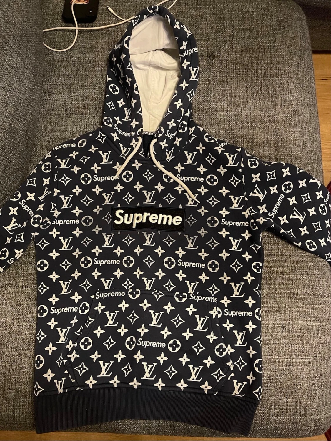 Supreme x  hoodie blå/vit