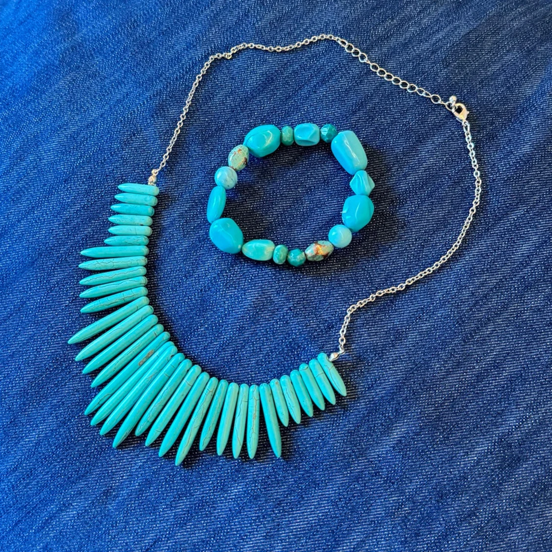 Turkos halsband med matchande armband (bundle)