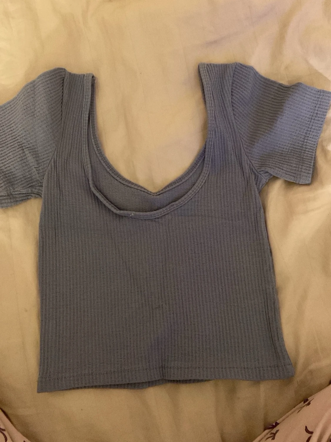 Ljusblå ribbad croppad topp - 1