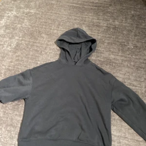 Mörkgrå hoodie från H&M BASIC XXS - En stilren mörkgrå hoodie från H&M BASIC i storlek XXS. Tröjan har klassisk huva, lång ärm och ribbade muddar. Perfekt för en chill och avslappnad look. Materialet är mjukt och skönt, troligtvis bomullsmix.