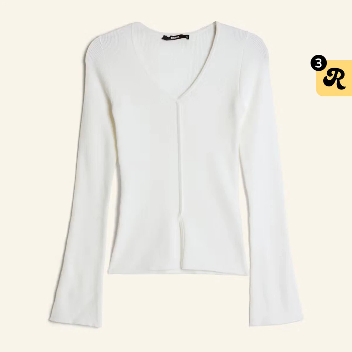 Vit ribbad v-ringad tröja