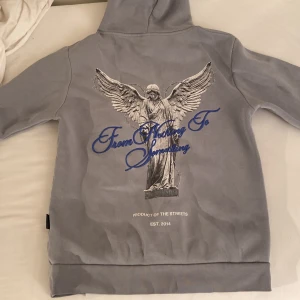 Grå hoodie från Hoodrich med ängel - Skön hoodie har använts . Är öppen för bud