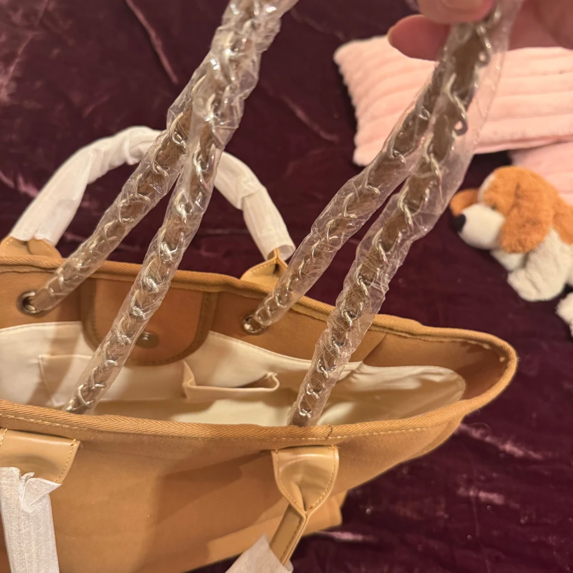 Light light brun  shopping/beach väska med kedjehandtag - 2