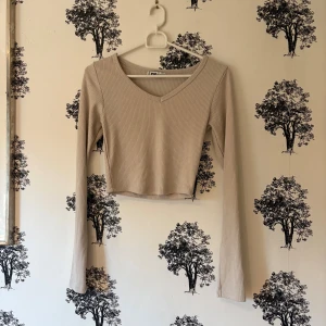 Beige croppad ribbad topp FB Sister - Säljer en beige croppad topp från FB Sister i storlek XS. Toppen har lång ärm, ribbad struktur och en snygg v-ringad hals. Perfekt för dig som gillar stilrena och enkla plagg med lite edge. Superenkel att matcha med jeans eller kjol.