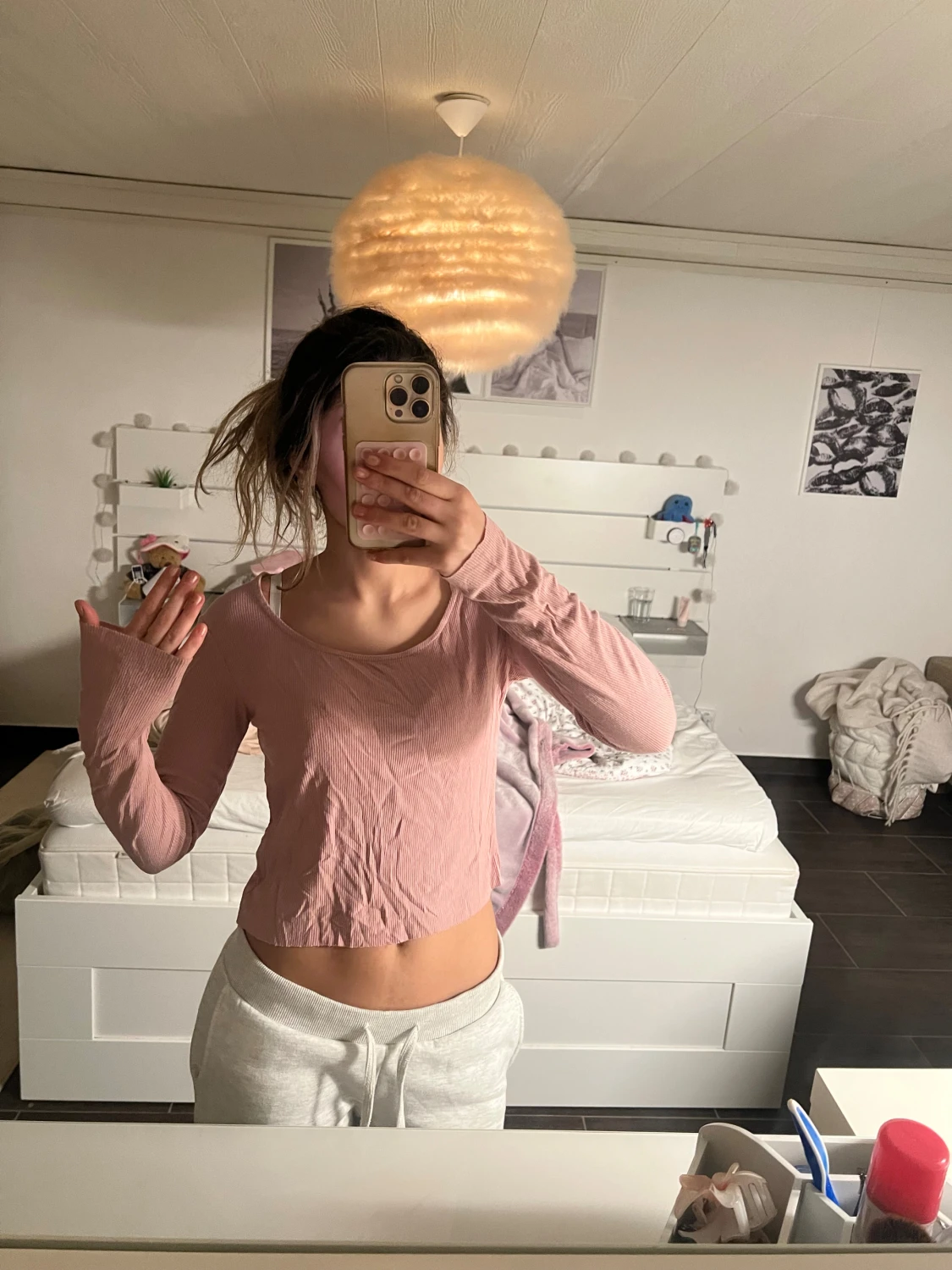 Rosa croppad långärmad topp BikBok