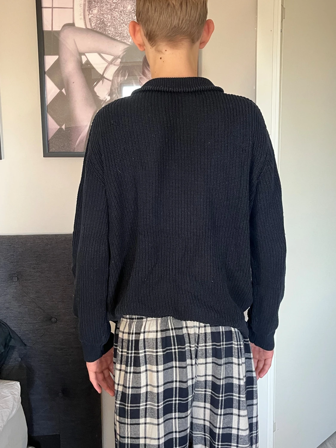 Svart stickad tröja med half zip - 2