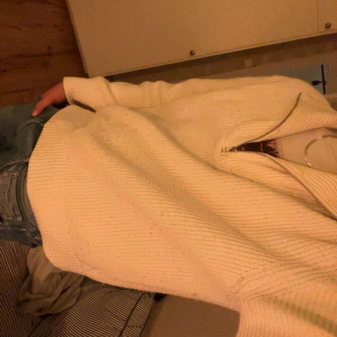 Vit stickad half zip tröja H&M XL - 2