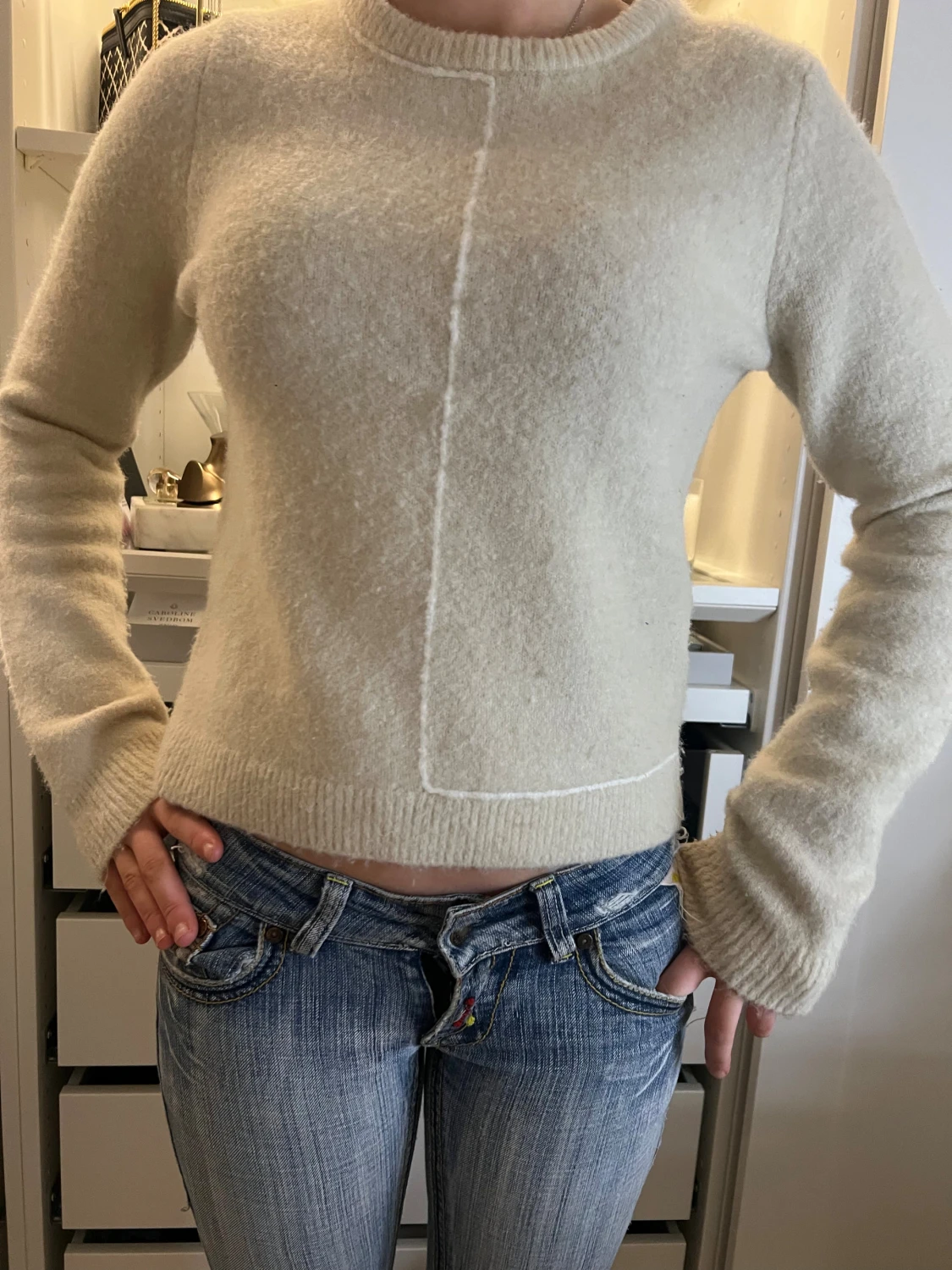 Beige stickad tröja  - 2